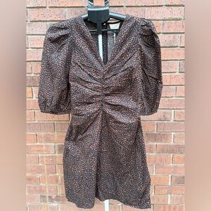 Universal Thread Womens Animal Print Elbow Puff Sleeve Ruched Mini Dress Size 0